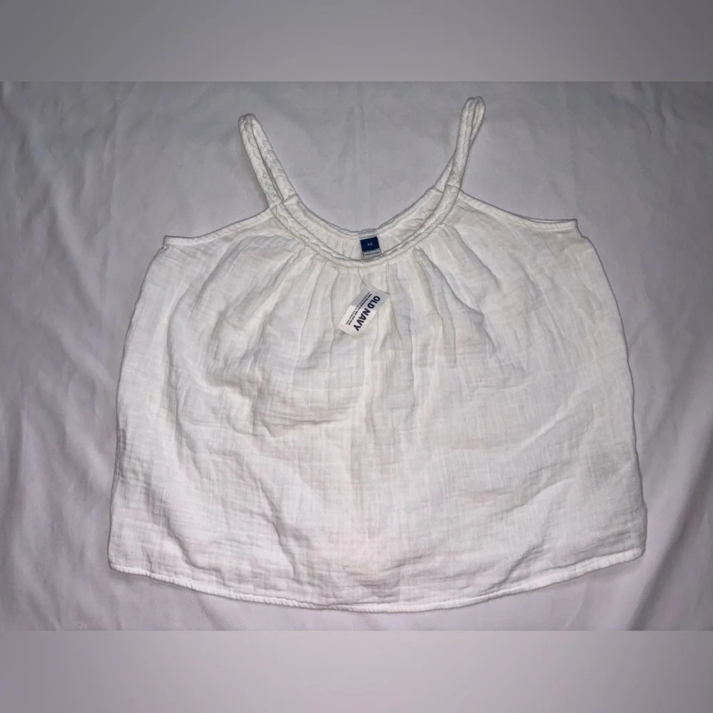 Old Navy NWT Size XS White 100% Cotton Coquette Braided Strap Crop Top - Picture 2 of 8